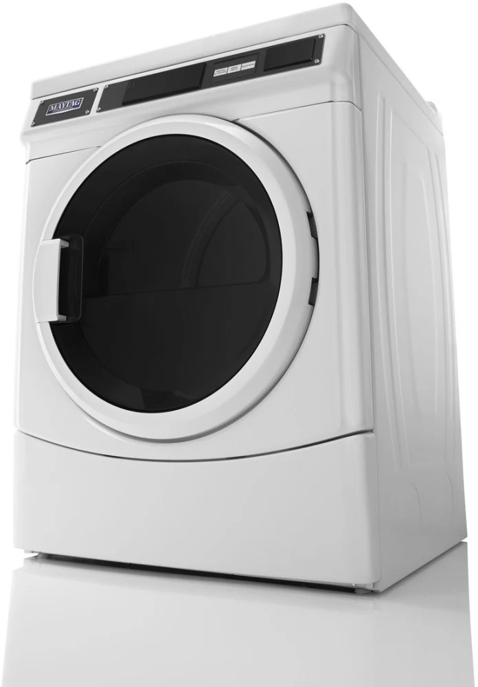 Maytag D27 inch Commercial Front Load Gas Dryer with 6.7 cu. ft. Capacity, Card Ready, Turbovent Dryer Technology, Microprocessor Controls, and Porcelain-Enamel Top in White