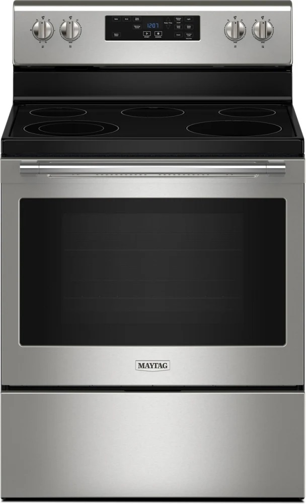 Maytag MER4800PZ 30 inch Freestanding Electric Range with 5 Elements, 5.3 cu. ft. Oven Capacity, Keep Warm Setting, Steam Clean in Fingerprint Resistant Stainless Steel