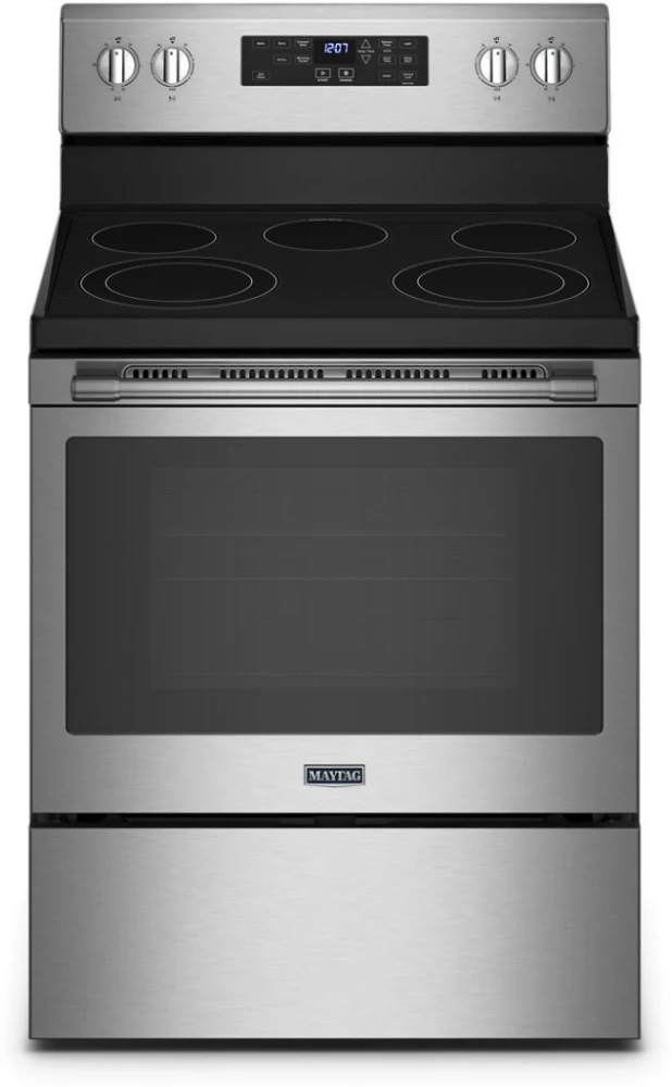 Maytag MER7700LZ 30 inch Freestanding Electric Range with 5 Elements, 5.3 cu. ft. Oven Capacity, Air Fry, Self Clean in Fingerprint Resistant Stainless Steel