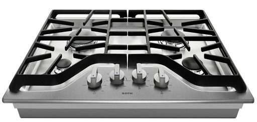 [MGC7430DS] Maytag MGC7430DS 30 inch Gas Cooktop with 4 Burners, 15,000 BTU Power Burner and  Simmer Burner,  DuraClean Continuous Cast-Iron Grates in Stainless Steel