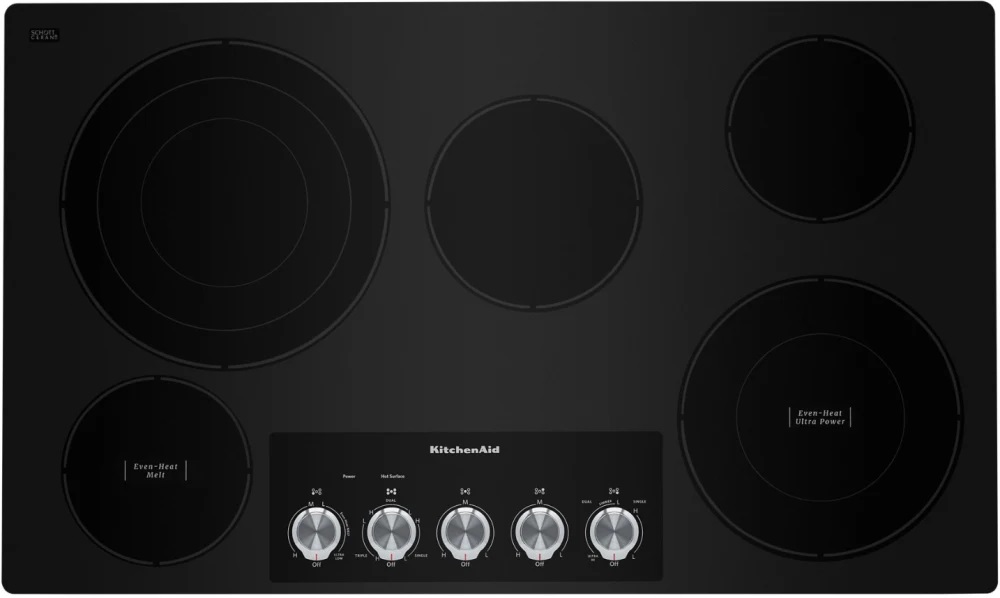 KitchenAid KCES556H 36 inch Electric Cooktop with 5 Elements, Hot Surface Indicator and Metal Control Knobs