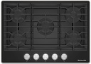 KitchenAid KCGG530PBL 30 inch Gas-on-Glass Cooktop with 5 Burners, Full-Width Cast-Iron Grates and ADA Compliant in Black