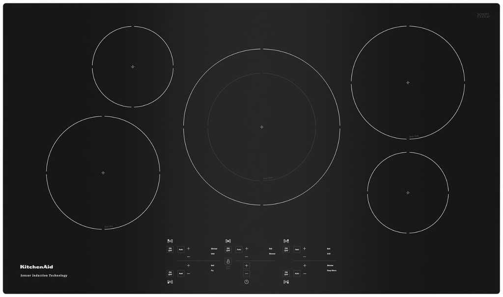 KitchenAid KCIG556J 36 inch Induction Cooktop with 5 Elements, Power Boost Function and Touch-Activated Controls