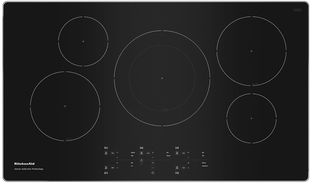 KitchenAid KCIG556J 36 inch Induction Cooktop with 5 Elements, Power Boost Function, Touch-Activated Controls, Pan Size Detection
