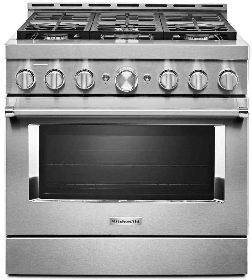 KitchenAid KFGC506J 36 inch Smart Commercial-Style Gas Range with 6 Burners, 5.1 Cu. Ft. Capacity and Even-Heat True Convection