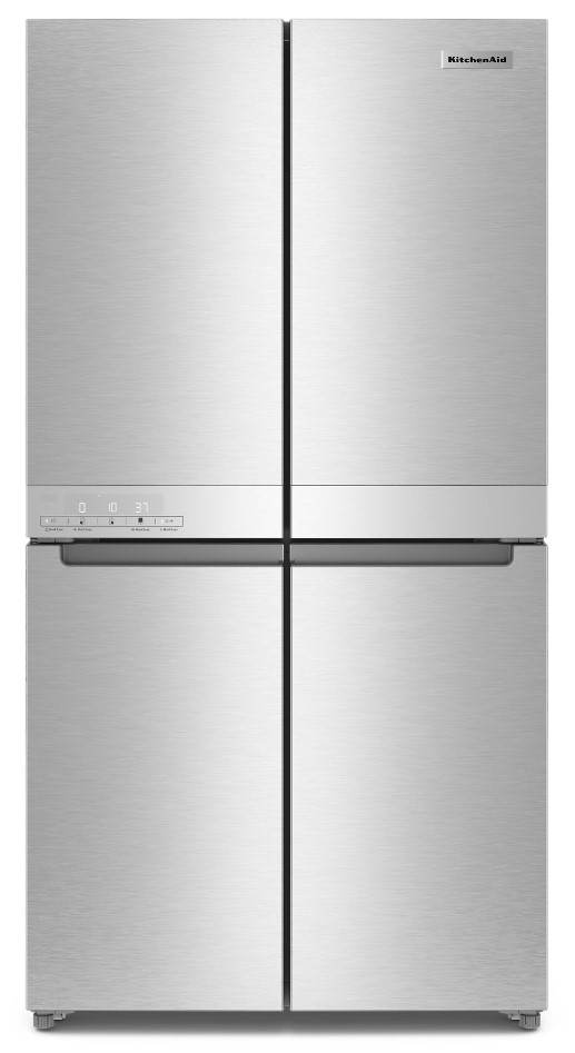 KitchenAid KRQC506MPS 36 inch Counter-Depth 4-Door French Door Refrigerator with 19.4 cu. ft. Capacity, Custom Freeze Zone and ExtendFresh Temperature Management System in Stainless Steel with PrintShield Finish