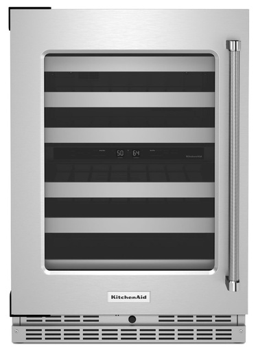 [KUWL314KSS] KitchenAid KUW314K 24 inch Undercounter Dual Zone Wine Cellar with 46 Bottle Capacity and SatinGlide Full-Extension Metal-Front Racks (Stainless Steel, Left Hinge)