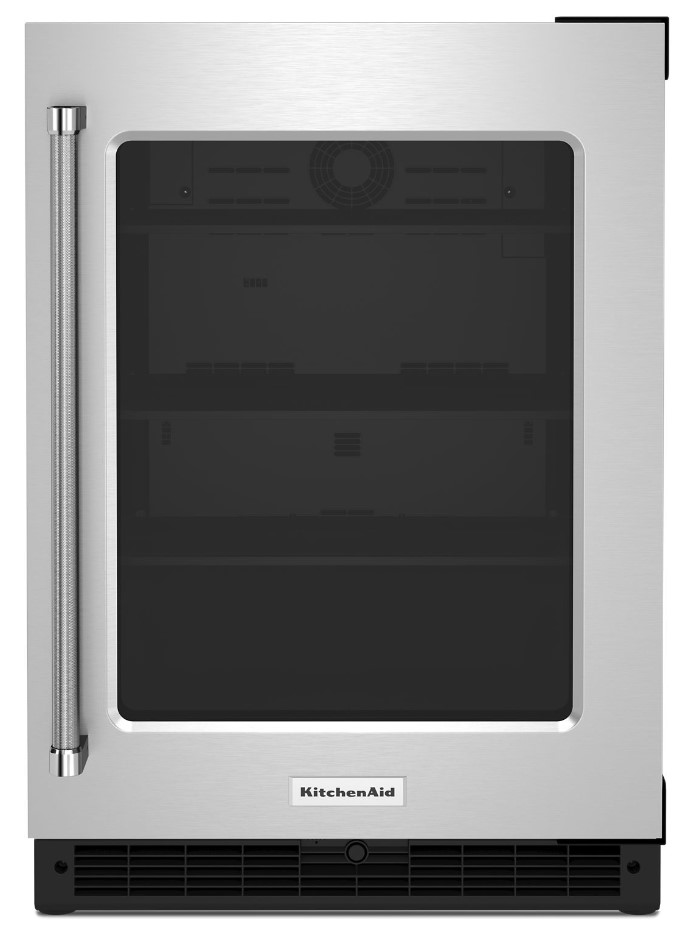 KitchenAid KURR214KSB 24 inch Undercounter Compact Refrigerator with 5.2 cu. ft. Capacity, Glass Door, Motion-Activated LED Lighting and Automatic Defrost in Stainless Steel