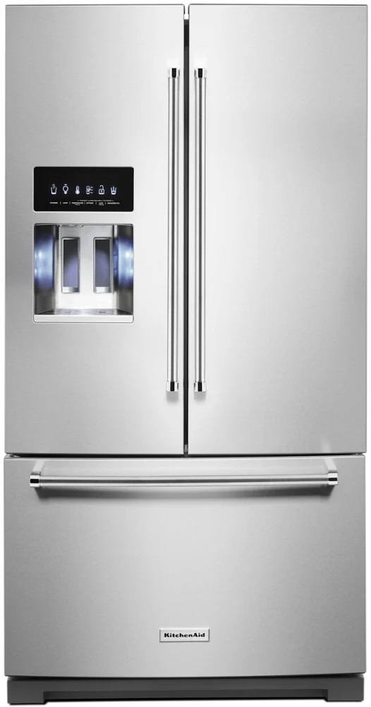 KitchenAid KRFF577K 36 inch French Door Refrigerator with 27 cu. ft. Capacity, ExtendFresh Temperature Management System and Exterior Ice and Water Dispenser