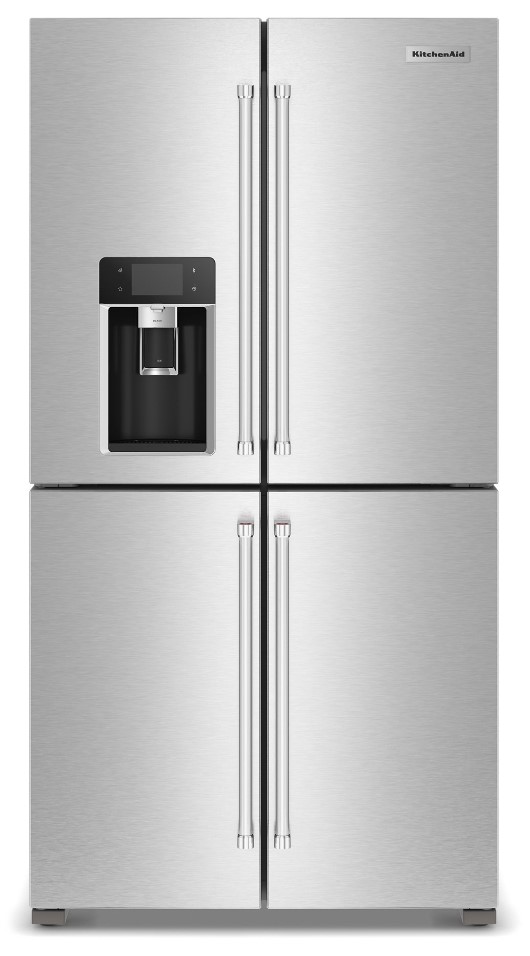 KitchenAid KRQC736RPS 36 inch Counter-Depth 4-Door French Door Refrigerator with 19.14 cu. ft. Capacity, Flexible Temperature Zone and Exterior Ice and Water Dispenser in Stainless Steel with PrintShield Finish