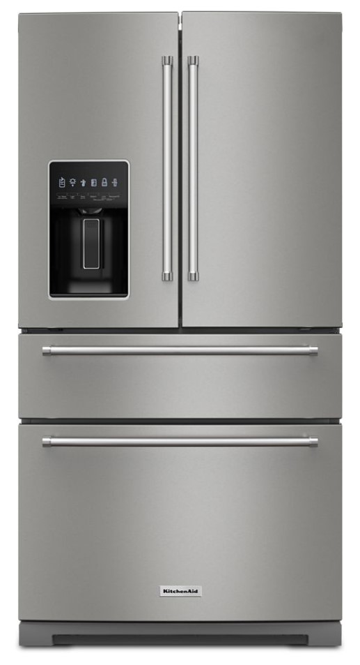 KitchenAid KRMF536R 36 inch 4-Door French Door Refrigerator with 26.2 cu. ft. Capacity, Signature Platinum Interior and Exterior Ice and Water Dispenser with Measured Fill
