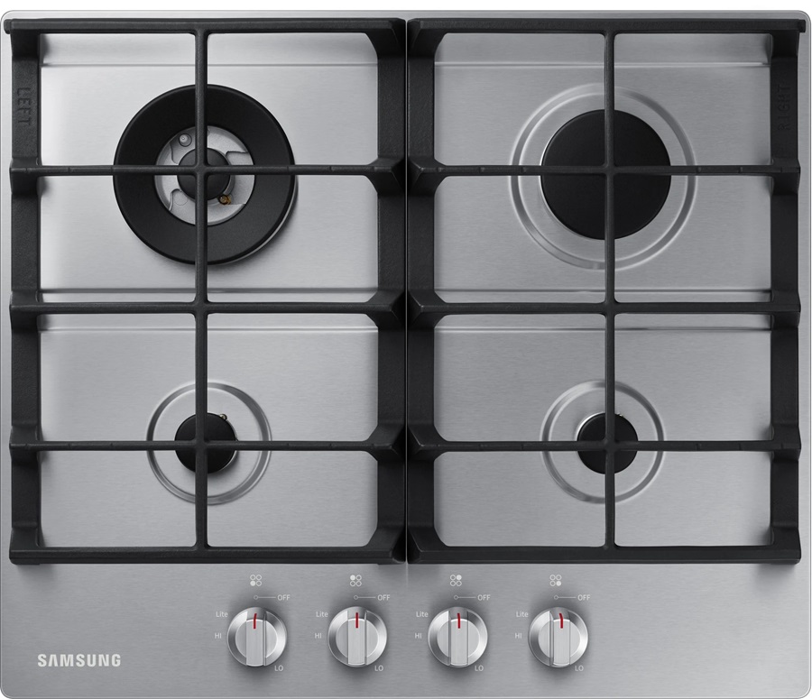 Samsung NA24T4230FS 24 inch Gas Cooktop with 4 Burners, Front Linear Controls and Continuous Cast Iron Grates in Stainless Steel