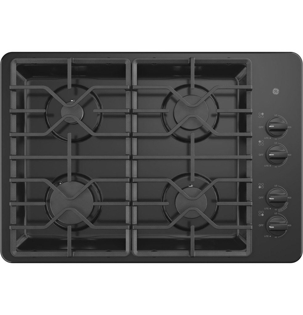 GE JGP3030 30 inch Gas Cooktop with 4 Burners, Dishwasher-Safe Grates and MAX Burner System