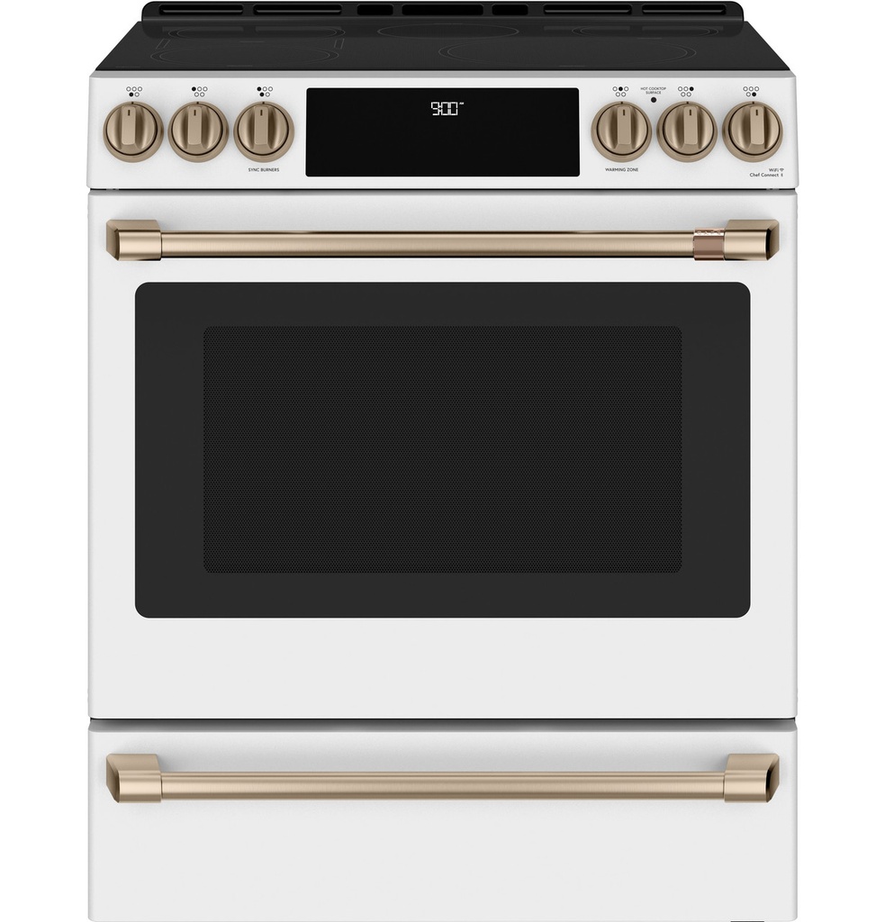 Cafe CHS900P 30 inch Smart Slide-In Convection Induction Range with 5 Elements, 5.7 cu. ft. Capacity, Warming Drawer and No-Preheat Air Fry