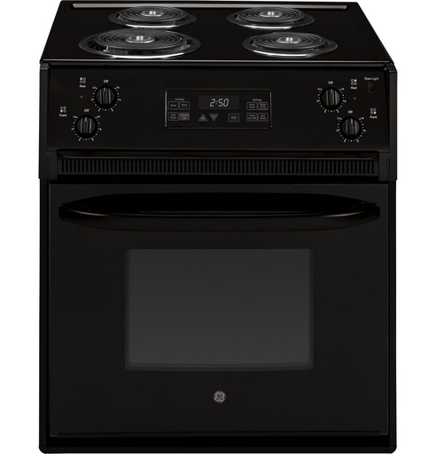 [JM250DTBB] GE JM250DT 27 inch Drop-In Electric Range with 4 Coil Burners, 3 cu. ft. Oven Capacity, Sensi-Temp Technology, Electronic Clock and Timer (Black)