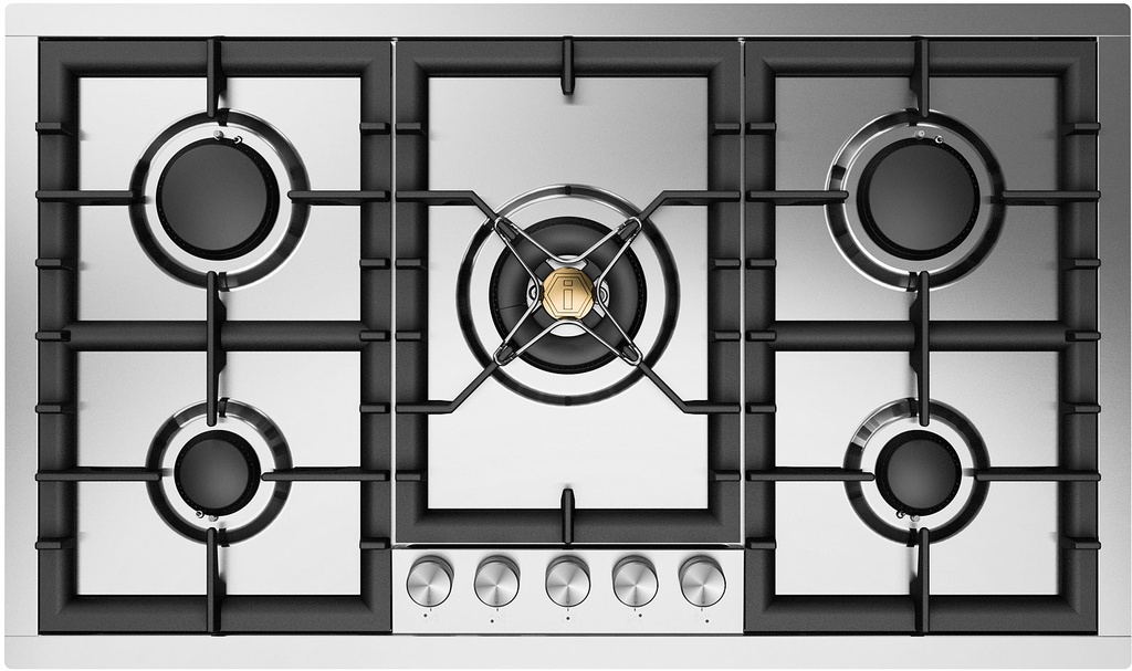 ILVE UHCPT95 Professional Plus II 36 inch Built-In Gas Cooktop with Total Black Brass Burners, in Stainless Steel 