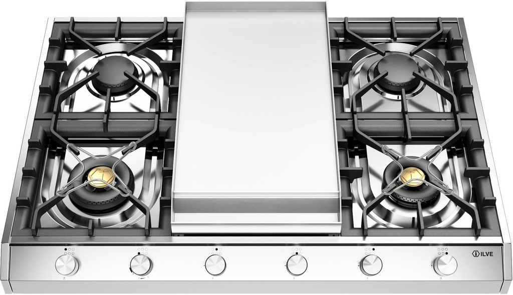 ILVE UHCP965F Professional Plus II 36 inch Gas Cooktop with Griddle, in Stainless Steel  