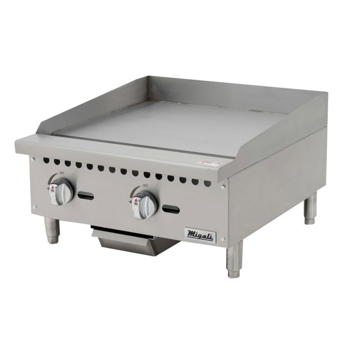 Migali C-G24 24 inch Commercial Wide Manual Griddle with 2 burners, Manual Controls - 3/4 Steel Plate, Natural Gas, 60,000 BTU, in Stainless Steel