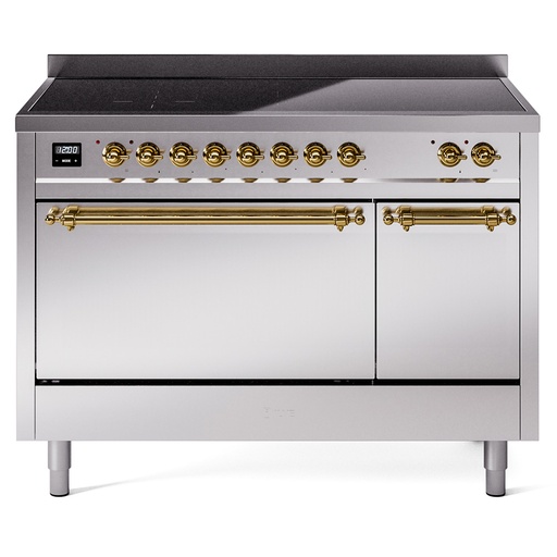 [UPI486QNMPSSG] ILVE UPI486NMP Nostalgie II 48 inch Induction Range with 6 Elements  (Solid Door, Stainless Steel, Brass)