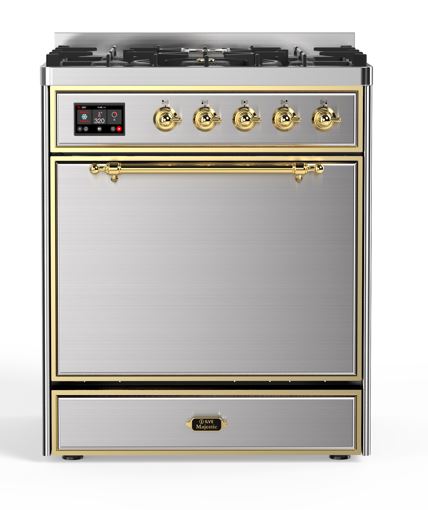 ILVE UM30D Majestic II 30 inch Dual Fuel Range with 5 Black Brass Burners
