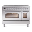 ILVE UP488NMPSSC Nostalgie II 48 inch Dual Fuel Range Chrome Trim Bundle including EN48C82211 Chrome Knobs and Handles (Limited Edition)