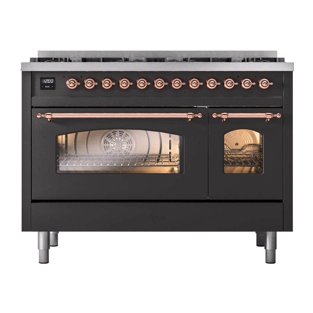 ILVE UP488NMPMGP Nostalgie II 48 inch Dual Fuel Range Copper Trim Bundle Including EN48P82211 Copper Knobs and Handles (Limited Edition)
