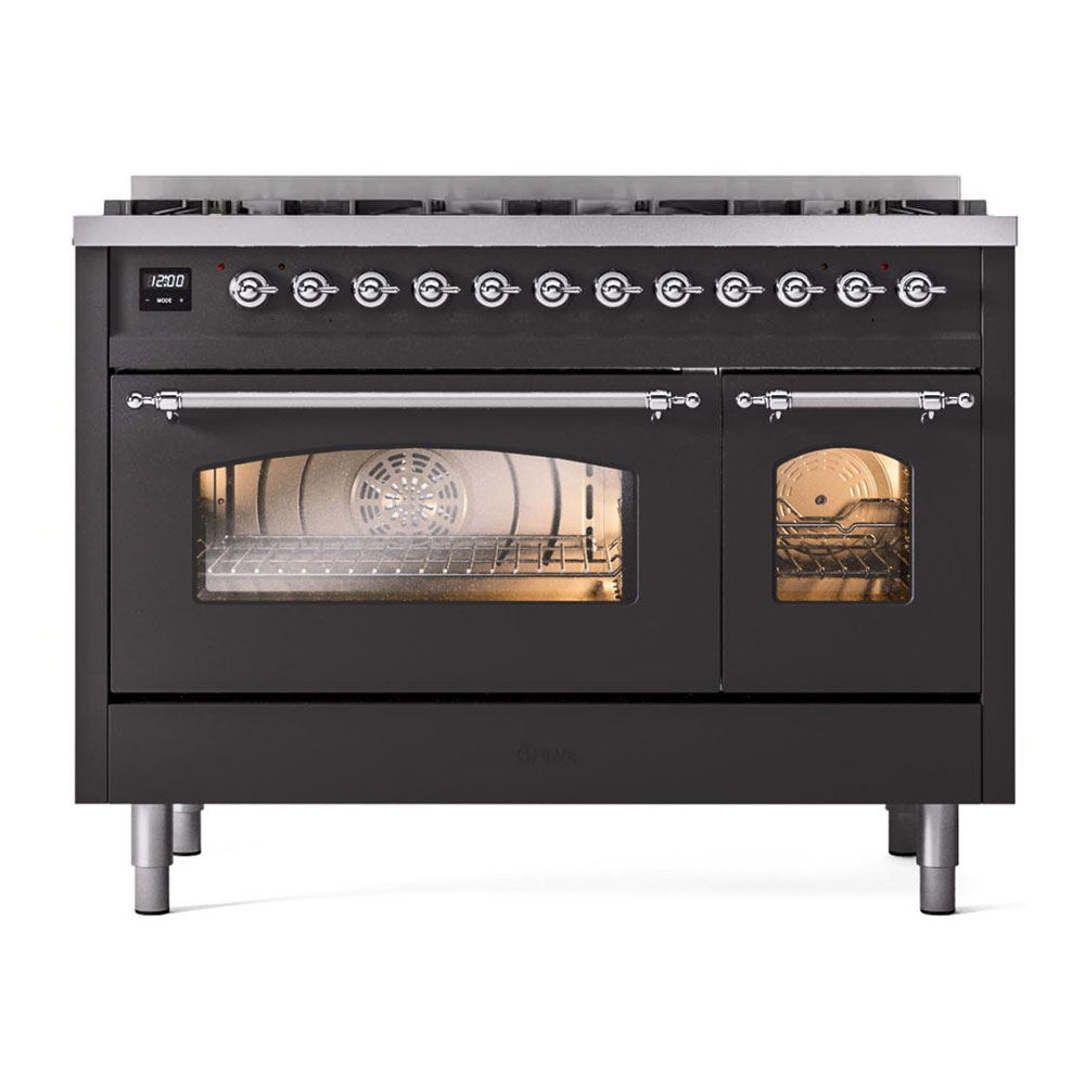 ILVE UP488NMPMGCLP Nostalgie II 48 inch Dual Fuel Liquid Propane Range Chrome Trim Bundle Including EN48C82211 Chrome Knobs and Handles (Limited Edition)