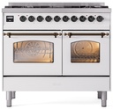 ILVE UPD406NMPWHBLP Nostalgie II 40 inch Dual Fuel Liquid Propane Range Burnished Trim Bundle Including EN40B62211 Burnished Knobs and Handles (Limited Edition)