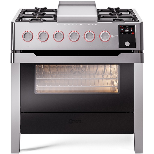 [UPM09FDS3SS] ILVE UPM09FDS3 Panoramagic 36 inch Dual Fuel Range with 6 Burners and Griddle (Natural Gas)