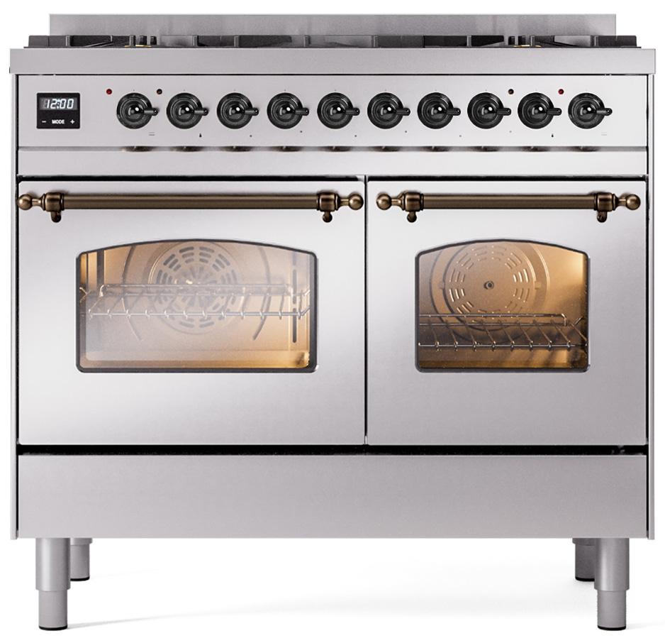 ILVE UPD406NMPSSBLP Nostalgie II 40 inch Dual Fuel Liquid Propane Range Burnished Trim Bundle Including EN40B62211 Burnished Knobs and Handles (Limited Edition)