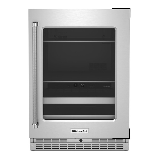 KitchenAid KUB314K 24 inch Dual Zone Beverage Center with 4.8 cu. ft. Capacity, Motion-Activated LED Lighting, SatinGlide Full-Extension Metal-Front Racks (Stainless Steel, Left Hinge)