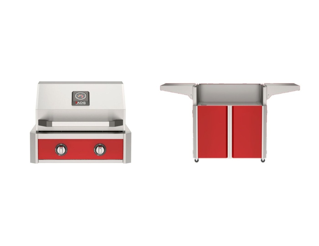 American Outdoor Grill T-Series with AOG24TP+AO24TPRD 24-Inch Freestanding Gas Grill and 24CRT25+CRT24PRD2 24-Inch Cart in Patriot Red