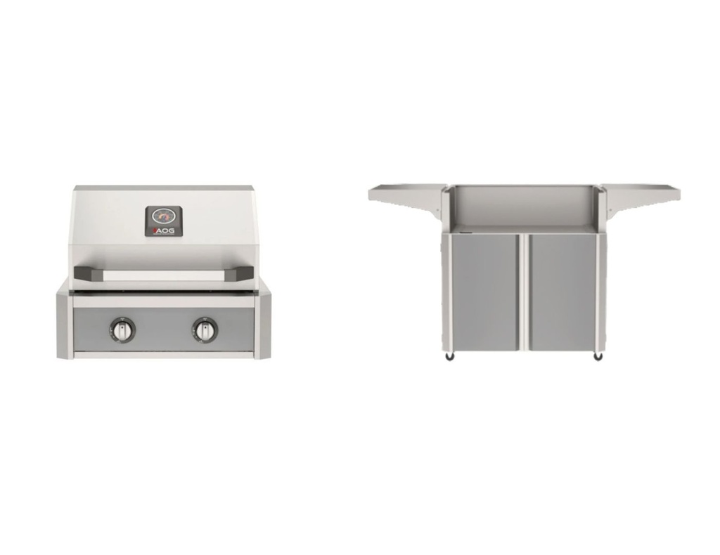 American Outdoor Grill T-Series with AOG24TP+AO24TSGY 24-Inch Freestanding Gas Grill and 24CRT25+CRT24SGY2 24-Inch Cart in Smokehouse Grey