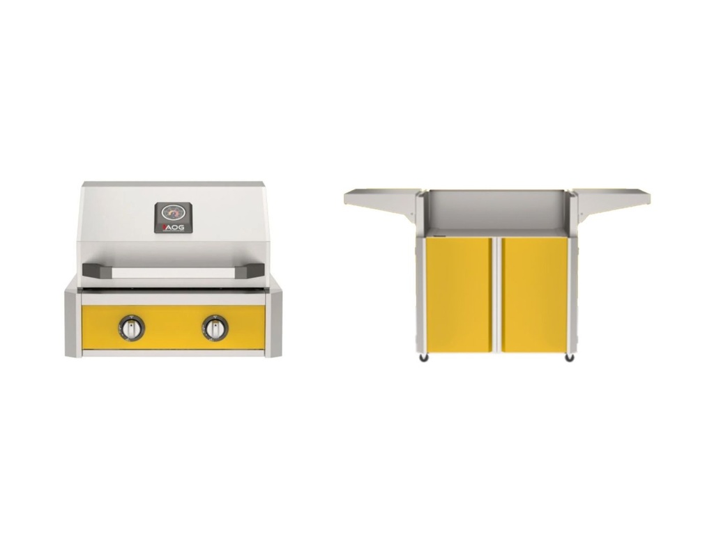 American Outdoor Grill T-Series with AOG24TP+AO24TTYW 24-Inch Freestanding Gas Grill and 24CRT25+CRT24TYW2 24-Inch Cart in Torchlight Yellow