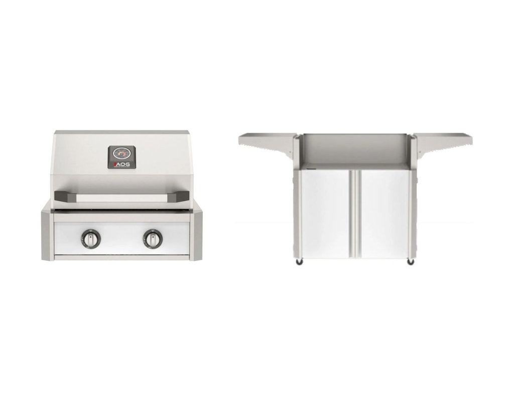American Outdoor Grill T-Series with AOG24TN+AO24TWHT 24-Inch Freestanding Gas Grill and 24CRT25+CRT24WHT2 24-Inch Cart in White