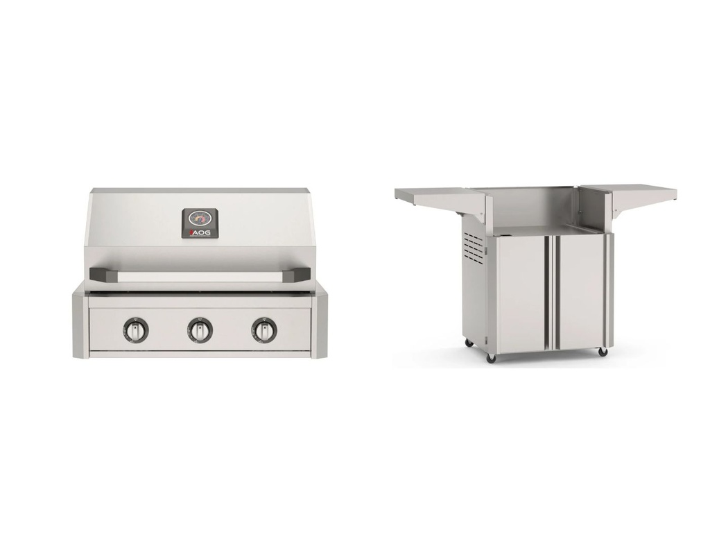 American Outdoor Grill T-Series with AOG30TN 30-Inch Freestanding Gas Grill and 30CRT25 30-Inch Cart in Stainless Steel