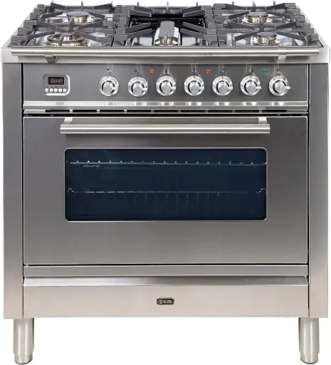 ILVE UPW90FDM Professional Plus I 36 inch Dual Fuel Range with 5 Sealed Burners, Griddle, Rotisserie
