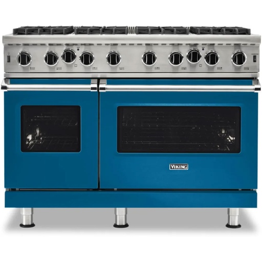 Viking VGIC54828B 5 Series 48 inch Freestanding Gas Range with 8 Open Burners, Dual Ovens, 6.1 cu. ft. Total Capacity, Continuous Grates, SureSpark Ignition System, ProFlow Convection Baffle