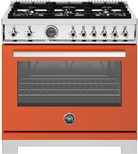 Bertazzoni PRO366BCFGM Professional Series 36 inch Freestanding Gas Range with 6 Brass Burners, 5.9 cu. ft. Oven Capacity