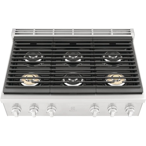 [ECCG3672AS] Electrolux ECCG3672AS 36 inch Gas Rangetop with 6 Burners Including 2 Brass Power Burners, Cast Iron Grates, in Stainless Steel 