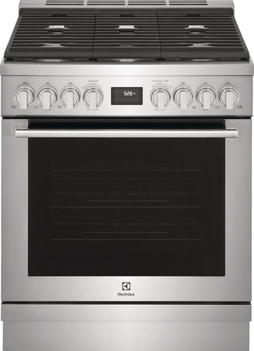 [ECFG3068AS] Electrolux ECFG3068AS 30 inch Front Control Freestanding Gas Range with 5 Burners Including 2 Brass Burners, 4.5 cu. ft. Oven Capacity, True Convection, in Stainless Steel 