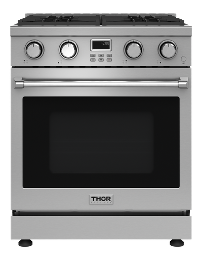 Thor Kitchen ARG30 30 inch Professional 30 Inch Gas Range with 4 Sealed Burners, 18000 BTU Heating Power, 4.8 cu. ft. Oven Capacity, LED Display, Convection in Stainless Steel