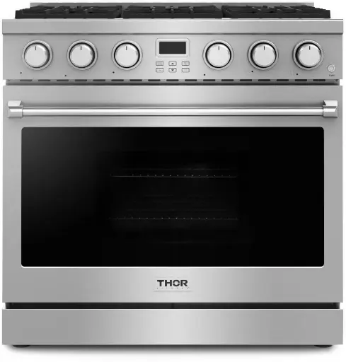 Thor Kitchen ARG36 36 inch Professional Gas Range with 6 Sealed Burners, 6 cu. ft Oven Capacity, 18000 BTU Heating Power, LED Display, Convection in Stainless Steel