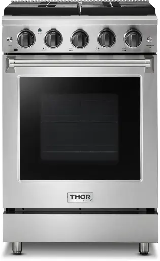 Thor Kitchen LRG2401U 24 inch Freestanding Professional Gas Range with 4 Sealed Burners, 3.7 cu. ft. Capacity, Continuous Grates, Convection, in Stainless Steel