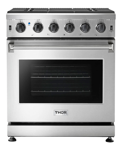 Thor Kitchen LRG3001U 30 inch Freestanding Professional Gas Range with 4 Sealed Burners, 4.55 cu. ft. Oven Capacity, Storage Space, Continuous Grates in Stainless Steel