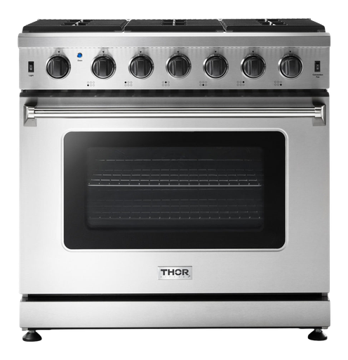 Thor Kitchen LRG3601U 36 inch Freestanding Gas Range with 6 Burners, 6 cu. ft. Oven Capacity, in Stainless Steel