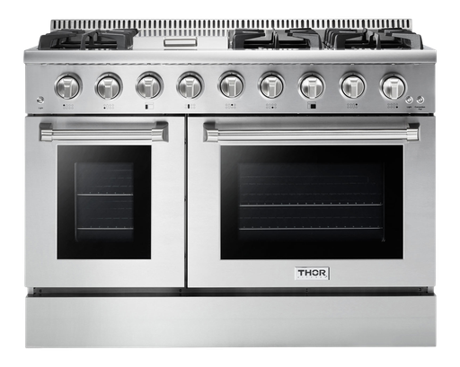 Thor Kitchen HRG4808U 48 inch Freestanding Professional Gas Range with 8 Burners and Griddle, 6.7 cu. ft. Total Oven Capacity, in Stainless Steel