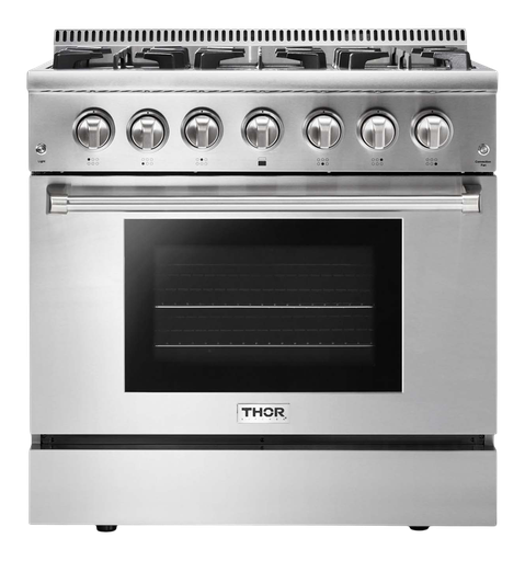 Thor Kitchen HRD3606U 36 inch Professional Dual Fuel Range with 6 Burners, 5.2 cu. ft. Oven Capacity, in Stainless Steel