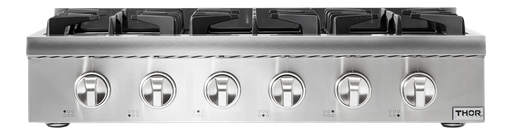 Thor Kitchen HRT3618U 36 inch Professional Gas Rangetop with 6 Sealed Burners, Continuous Grates, Automatic Electric Ignition, LED Lights in Stainless Steel