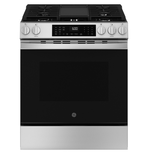 GE GGS600AV 30 inch Slide-In Smart Gas Convection Range with 5 Burners, 5.3 cu. ft. Capacity, No Preheat Air Fry and EasyWash Oven Tray